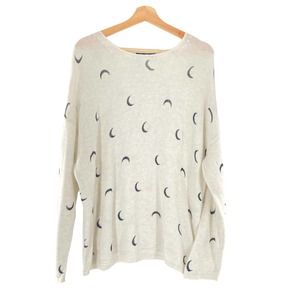 Nic + Zoe Crescent Moon Pattern Knit Pullover Sweater White Black